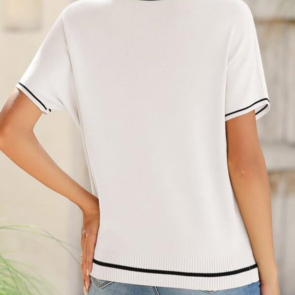 Womens Tops Trendy Casual Short Sleeve Shirts Crewneck Lightweight Knit Sweater - Picture 2 of 6